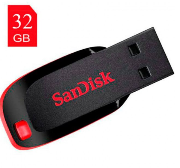 Pen Drive Sandisk 32gb - 1°linha - Preto Com Vermelho